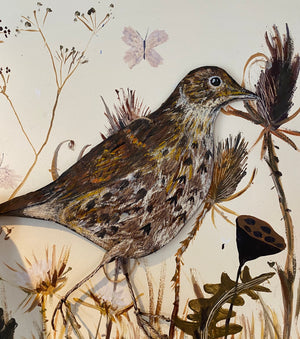 Hand painted wooden Song thrush