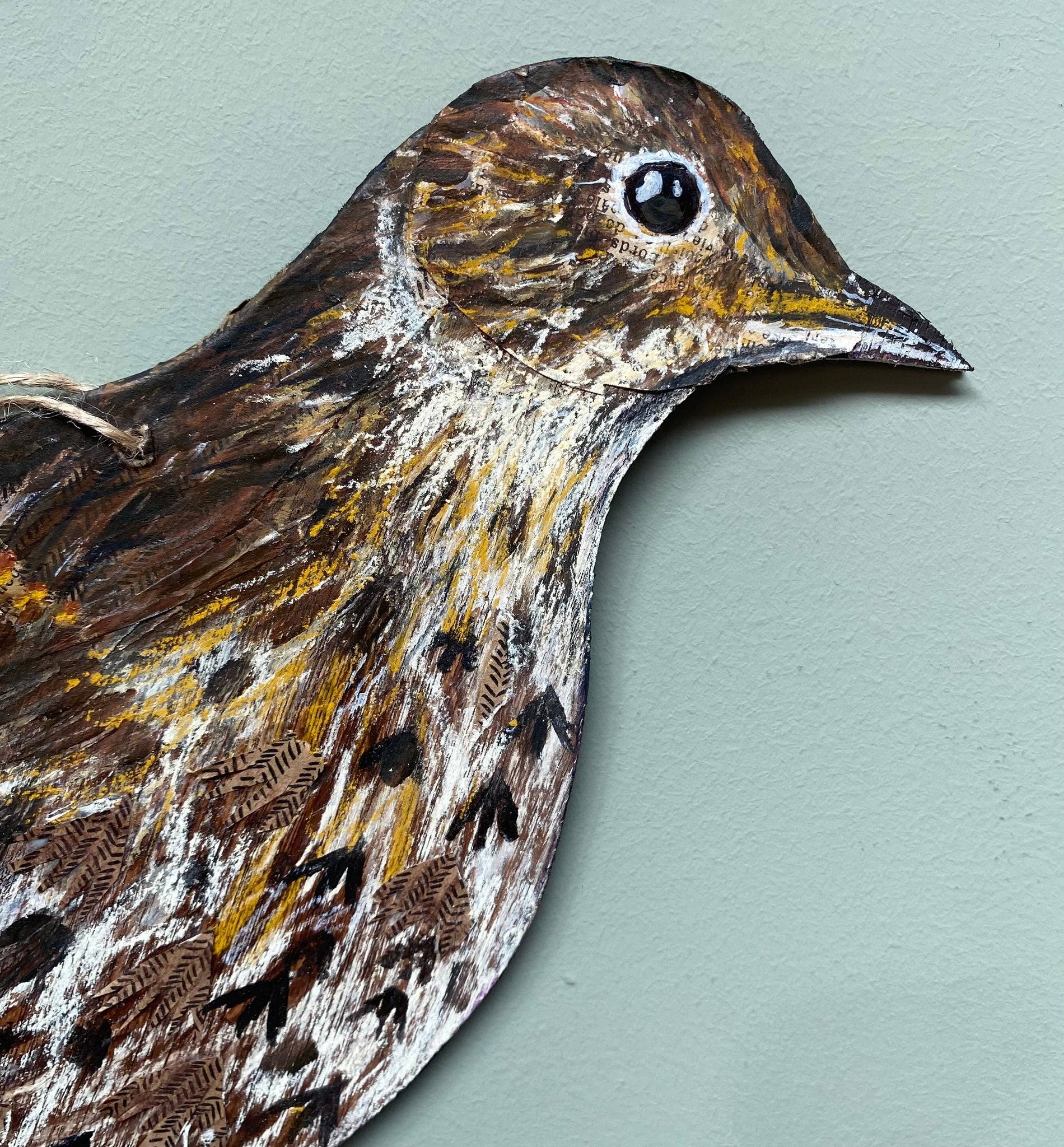 Hand painted wooden Song thrush