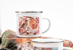 Song Thrush silver rimmed enamel cup