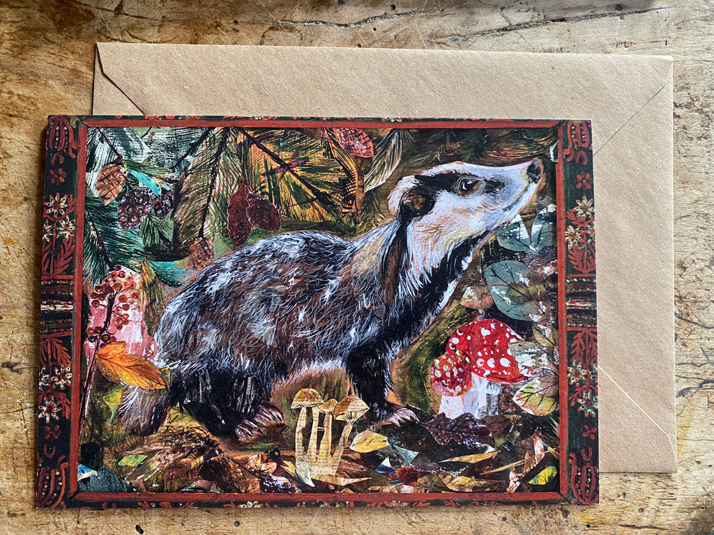 A5 Winter Badger-  Blank Greeting card.