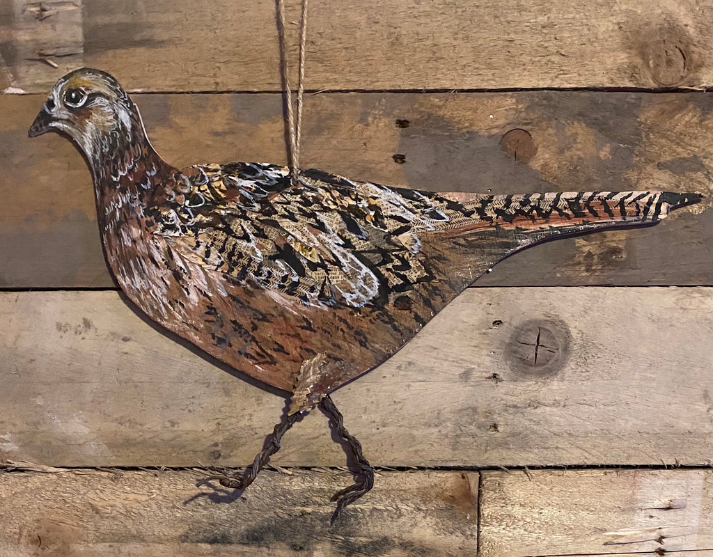 Hand painted wooden common female Pheasant