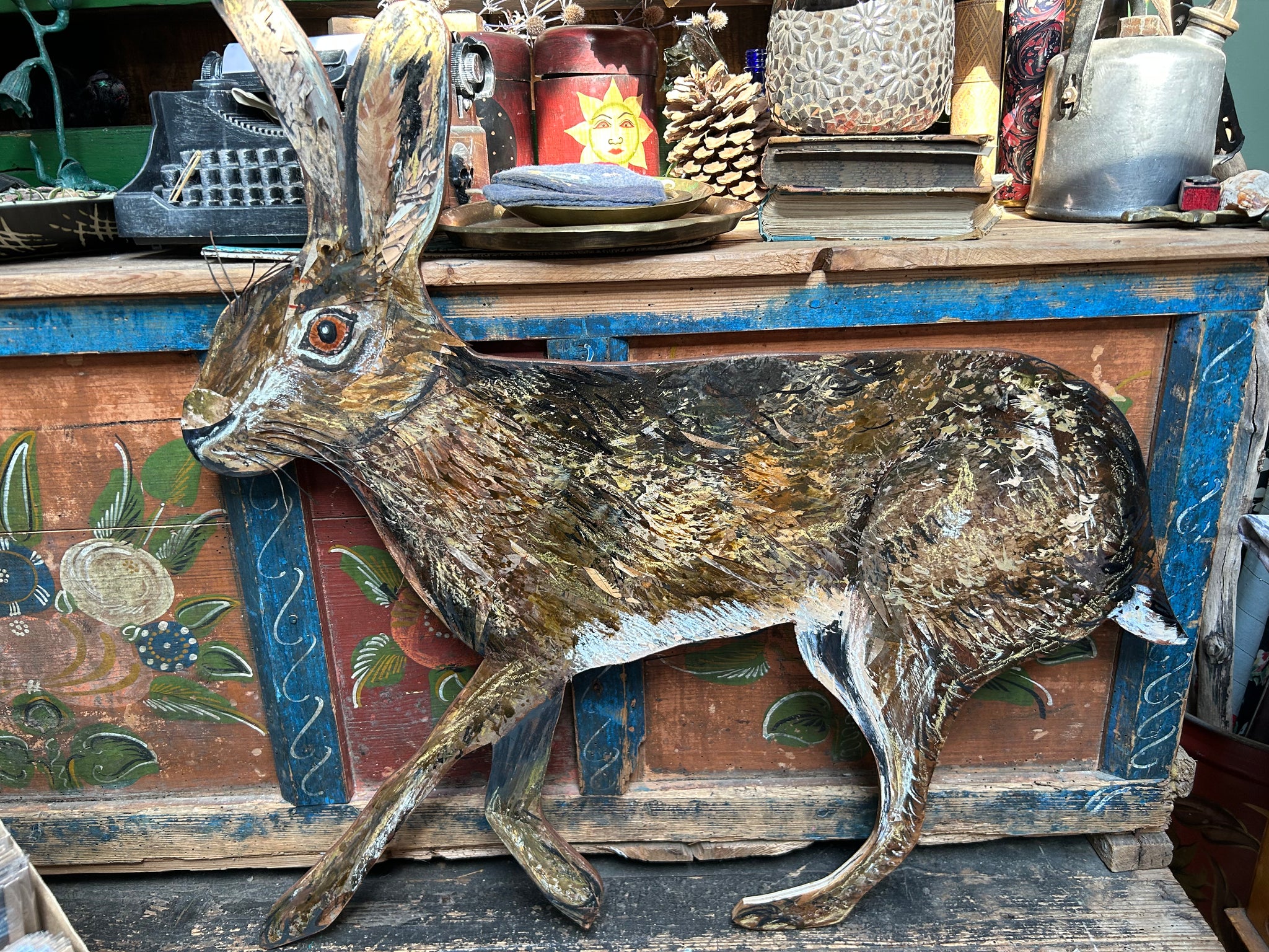 Hand painted wooden Hare