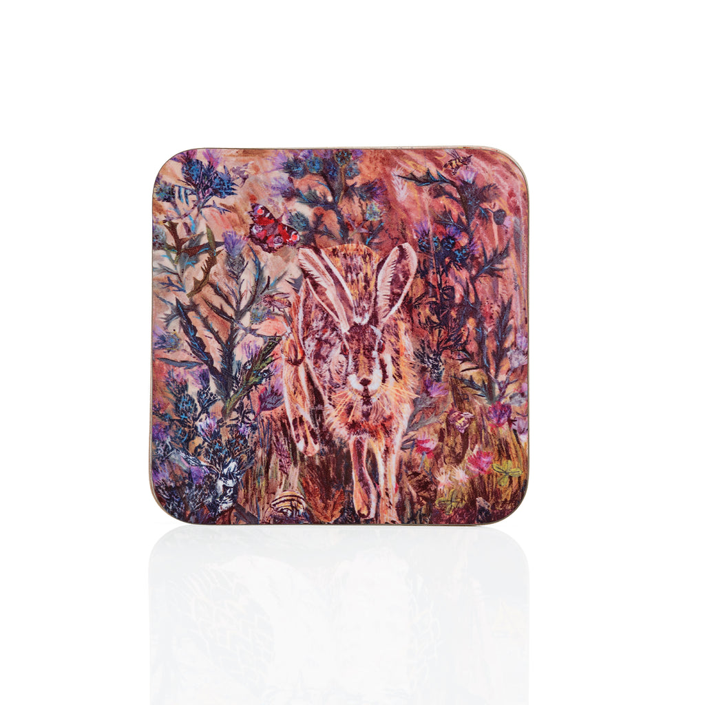 Hare in the Thistles - High Gloss Hardback Coaster
