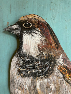 Hand painted wooden House Sparrow