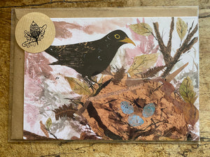 A5 Blackbird Nest-Blank Greeting card.